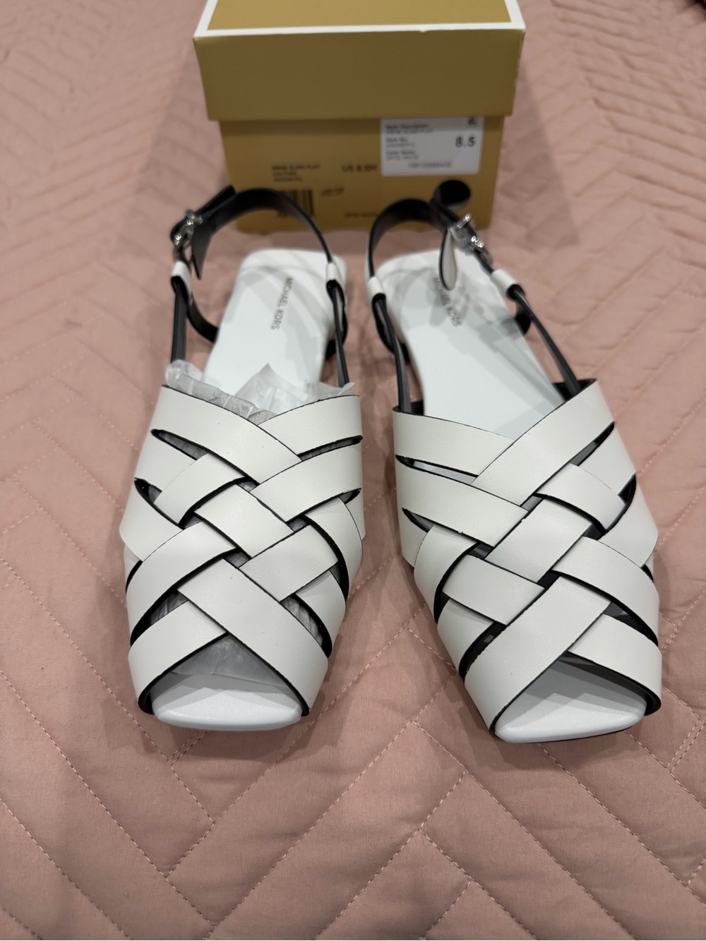 Michael Kors White Woven Slingback Sandals
